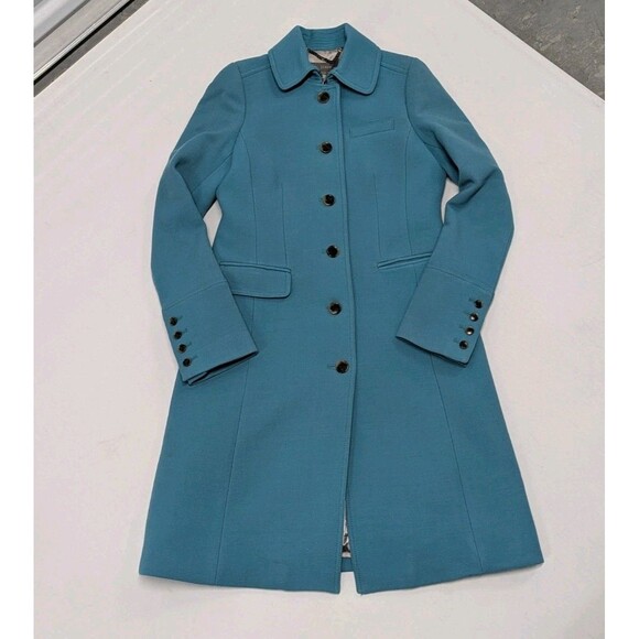 Teal Italian Double Cloth Wool Blend Lady Day Trench Pea Coat Size 4T Classy - Picture 3 of 13